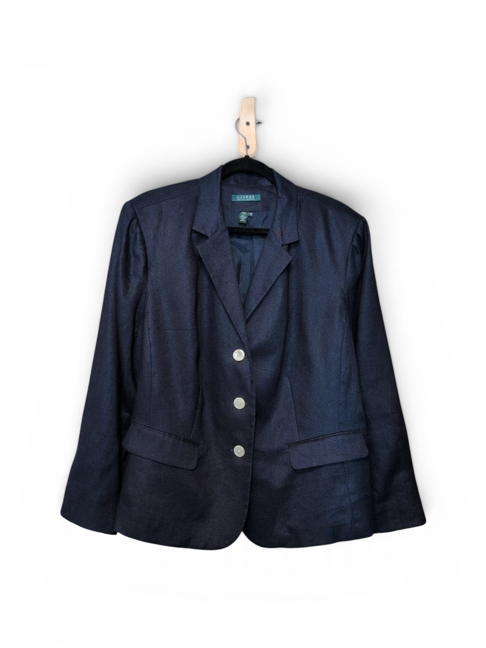 Lauren Ralph Lauren Navy Linen Three-Button Women's Blazer 18W or 2X